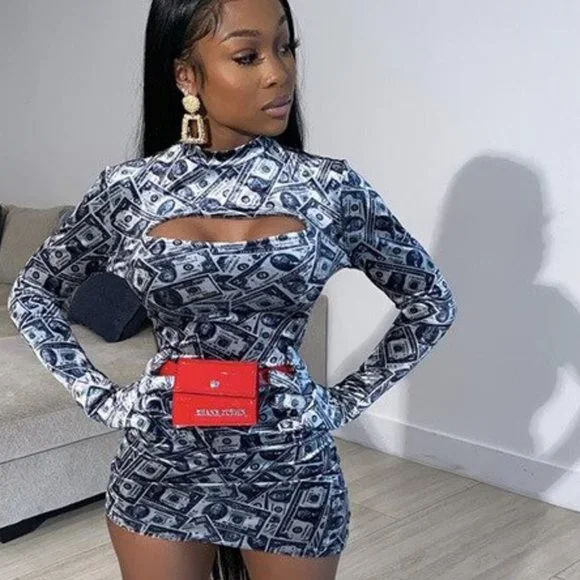 money print bodycon dress Solid Sleeveless Mock Neck Bodycon Maxi Dress Black / M main image 0